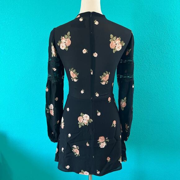 Reformation Sachi Dress Aphrodite Floral Black Long Sleeve Mini Party Size 0 - Picture 5 of 8